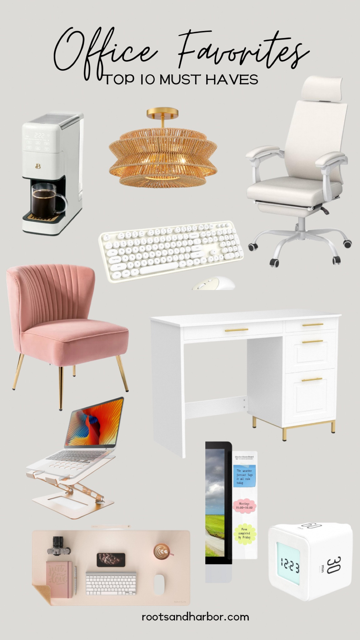 I’m not going to lie I’m an organization junky when it comes to my office space.
Give me all the quiet luxury furniture and pops of feminine hues. 
These are the office accessories I’m currently obsessed with. An office chair with a footrest?! Yes please! 

#LTKU #LTKhome