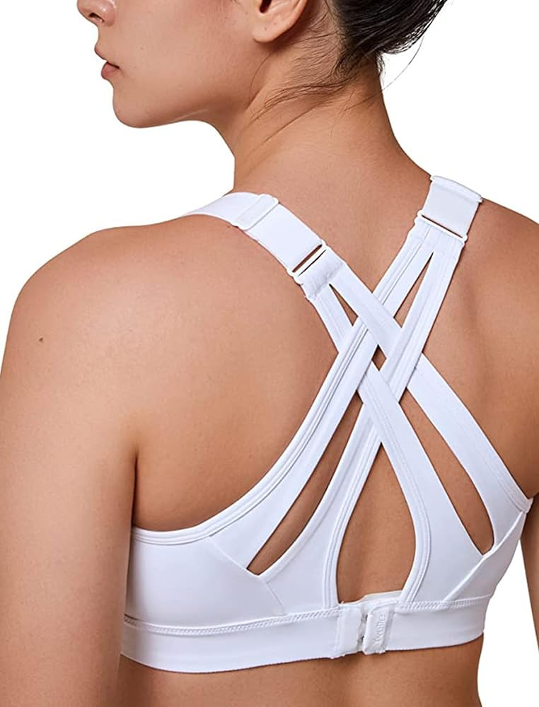 Yvette Sports Bra High Impact Adjustable Criss Cross Back, Full Support for Large Bust No Bounce | Amazon (US)