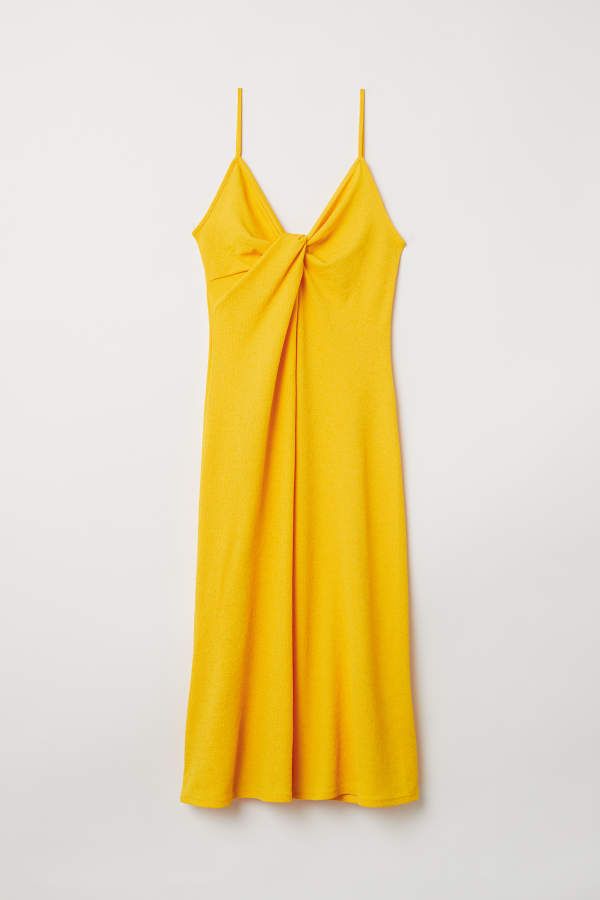 H & M - Tie-detail Dress - Bright yellow - Women | H&M (US + CA)