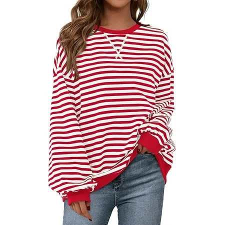 PRETTYGARDEN Womens Striped Oversized Sweatshirt Color Block Crew Neck Long Sleeve Casual Loose Pullover Top Y2K Clothes | Walmart (US)