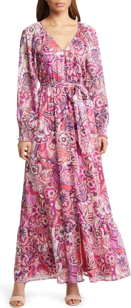 Shanice Floral Print Tie Waist Long Sleeve Maxi Dress | Nordstrom