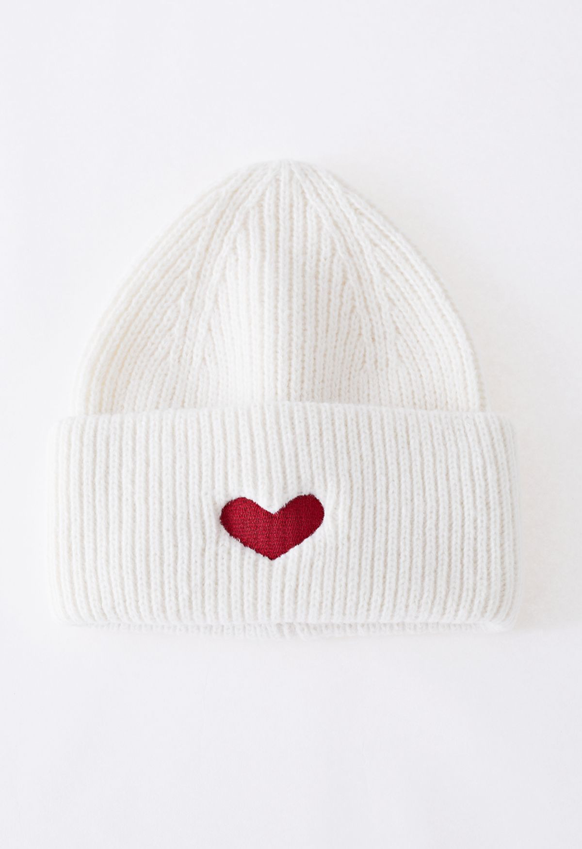 Heart Patch Folded Beanie Hat in White | Chicwish