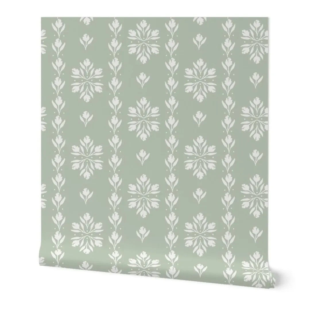 Green Cottage Floral Stripe Wallpaper - Removable Peel and Stick - Etsy | Etsy (US)