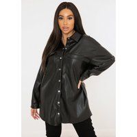 Plus Size Black Faux Leather Long Shacket | Missguided (US & CA)