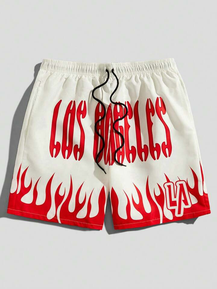 ROMWE Street Life Men's Vacation Casual Beach Drawstring Waistband Shorts With Letter Print For S... | SHEIN