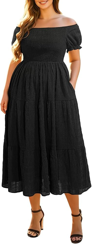 Pinup Fashion Plus Size Summer Dresses - Off Shoulder Casual Graduation Baby Shower Long Sun Dres... | Amazon (US)