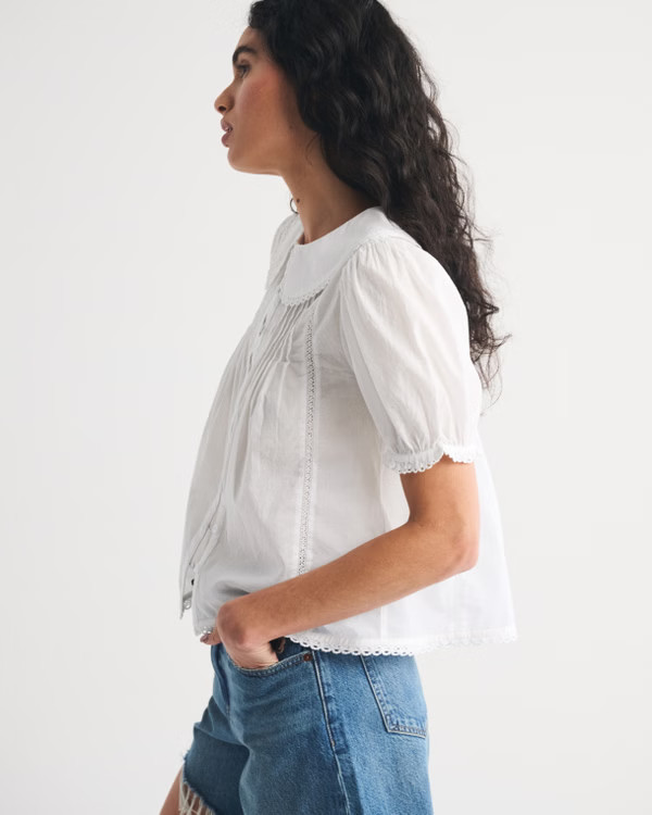 Women's Collared Button-Through Puff Sleeve Top | Women's New Arrivals | Abercrombie.com | Abercrombie & Fitch (US)