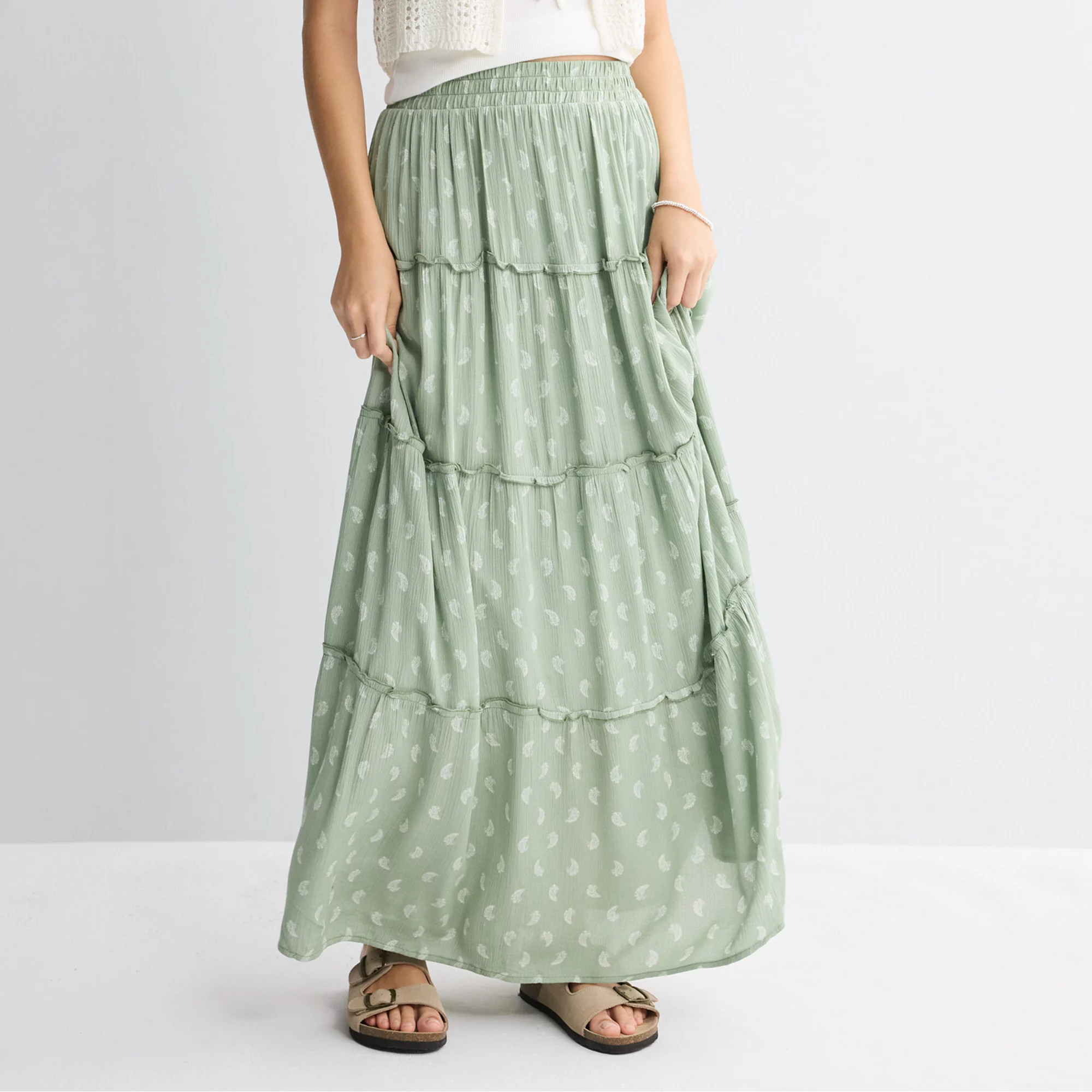 Juniors' Pink Rose Elastic Waist Multi Tier Skirt | Kohl's