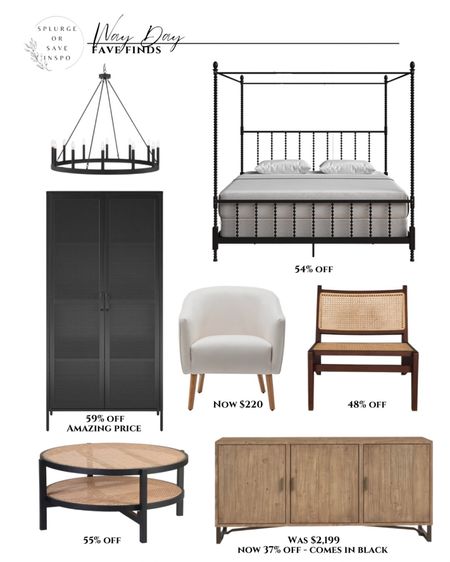 Way Day sales. Black canopy bed. White accent chair modern. Rattan accent chair cane. Round black chandelier. Round coffee table modern. Light wood sideboard rustic. Tall cabinet black. Modern cabinet tall. Sale runs 4/26-4/27 
up to 80% off with free shipping on everything.  #wayfairpartner #wayfair #wayday #liketkit

#LTKhome #LTKFind #LTKsalealert