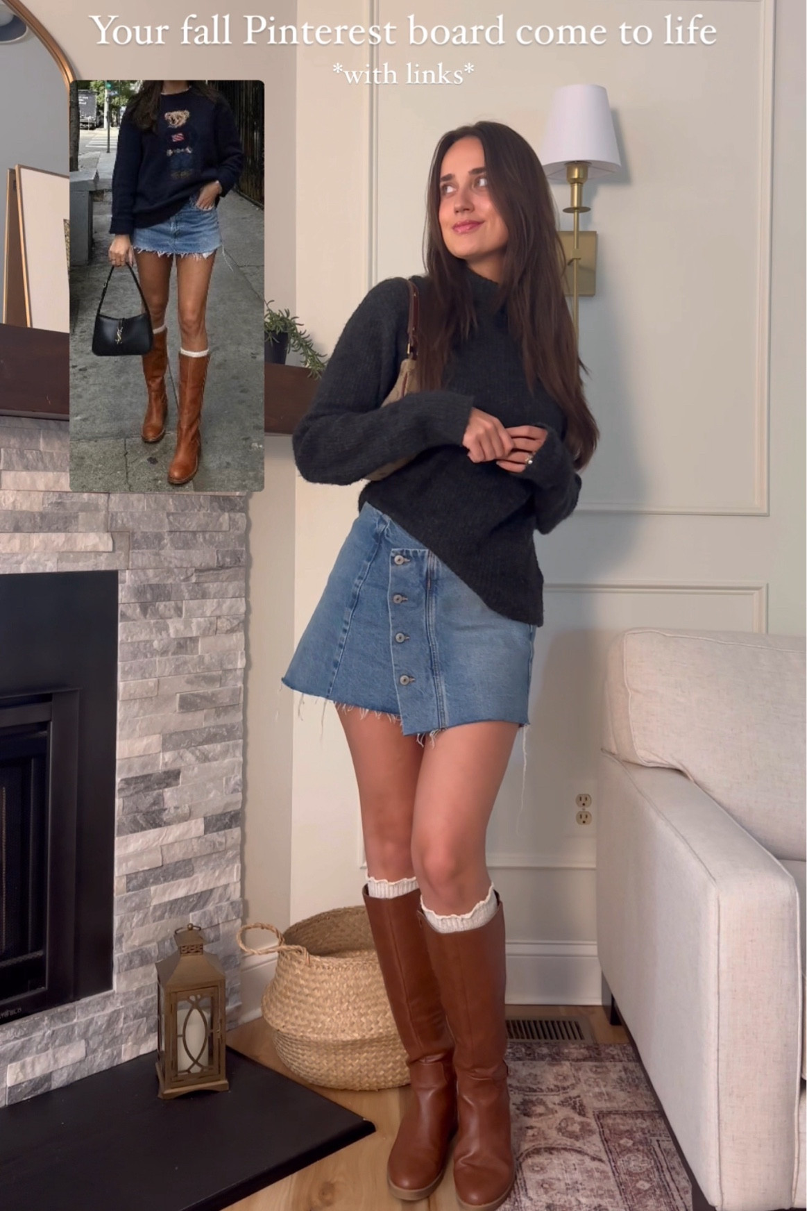 Denim mini skirt and boots fall outfit. The boots run true to size and are on major sale! The skirt is perfect for summer and fall outfits. I am 5’9” wearing a size 4. I linked the exact sweater, but this charcoal color is no longer available. The Ralph Lauren sweater from the photo is also linked.  

#LTKBeauty #LTKStyleTip #LTKSaleAlert