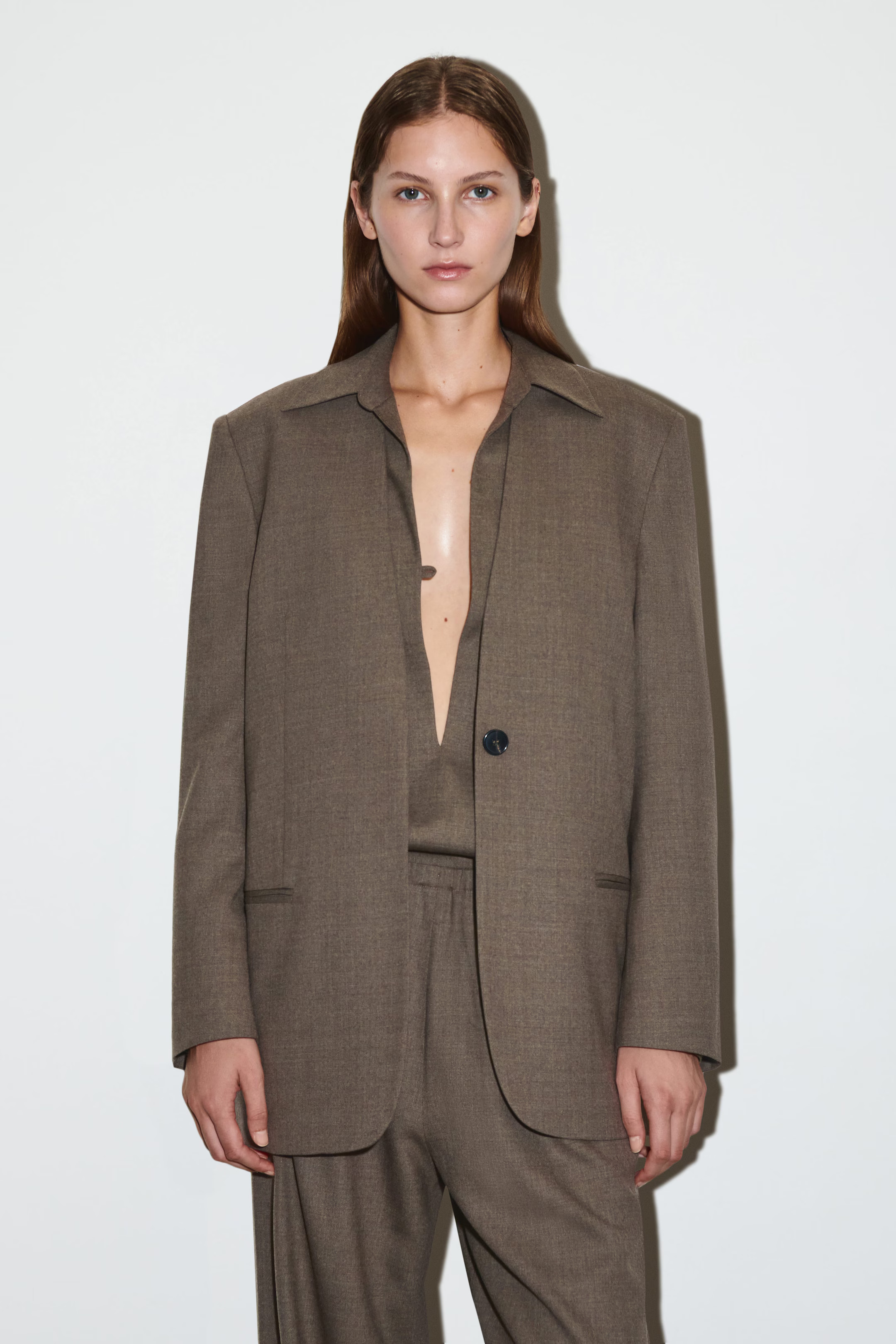 COLLARLESS WOOL-BLEND BLAZER - BROWN | COS GB | COS UK