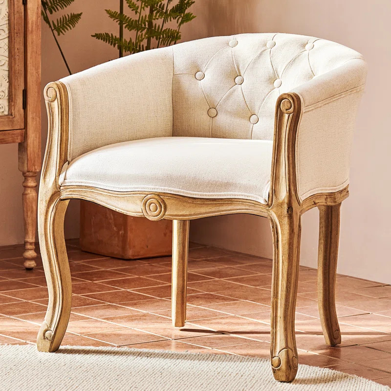 Eubert 24.4'' Wide Tufted Linen Barrel Chair | Wayfair North America