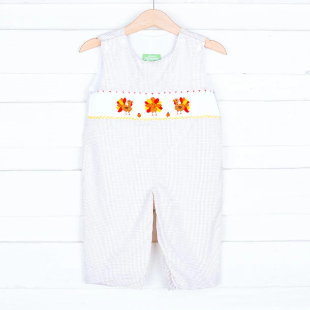 Smocked Turkey Khaki Gingham Longall | Classic Whimsy