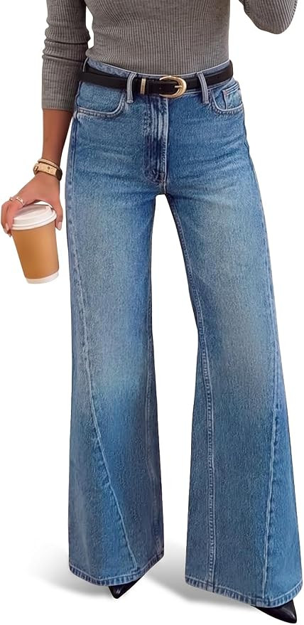 Saodimallsu Womens High Waisted Flare Jeans Stretchy Wide Leg Denim Pants | Amazon (US)