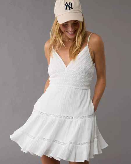 White dress, AE Crochet V-Neck Tiered Mini Dress - under $20 #summersales #ae #whitesummerdress #countryconcert #summeroutfits

#LTKSaleAlert #LTKOver40 #LTKVideo