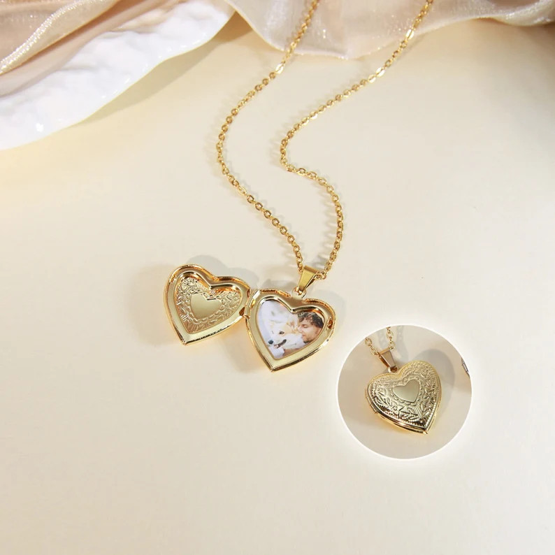 14K Gold Heart Locket Necklace,heart Locket Necklace With Photo,gold Vintage Heart Locket Necklac... | Etsy (US)