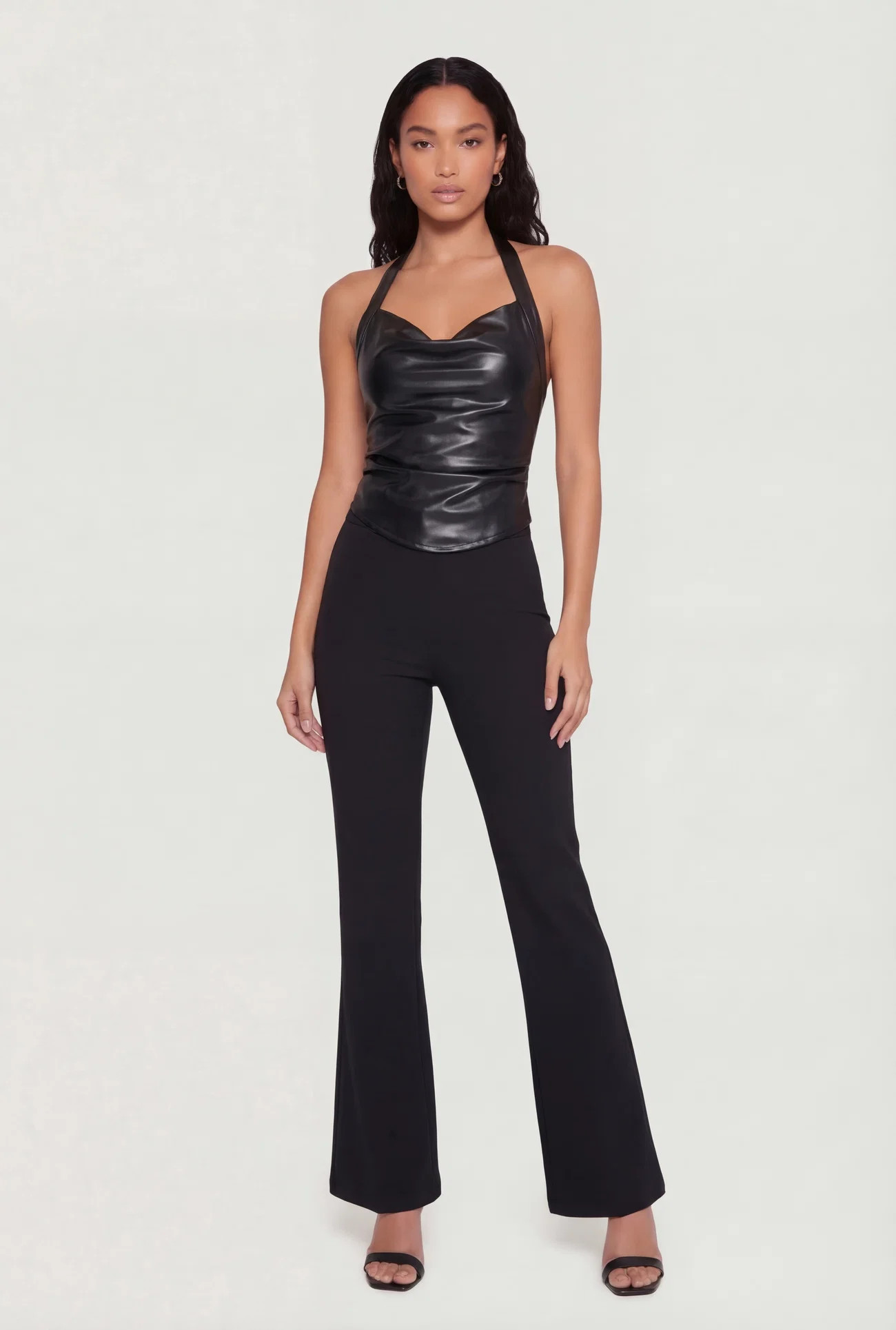 Faux Leather Cowl Neck Halter Top | Rainbow Shops