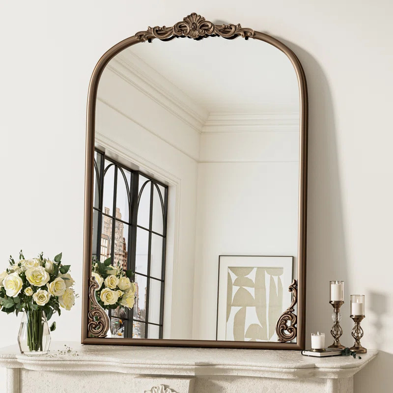 Arch Vintage Mirror with Baroque Metal Frame, Wall Decorative Mirror for Fireplace, Bedroom, Livi... | Wayfair North America