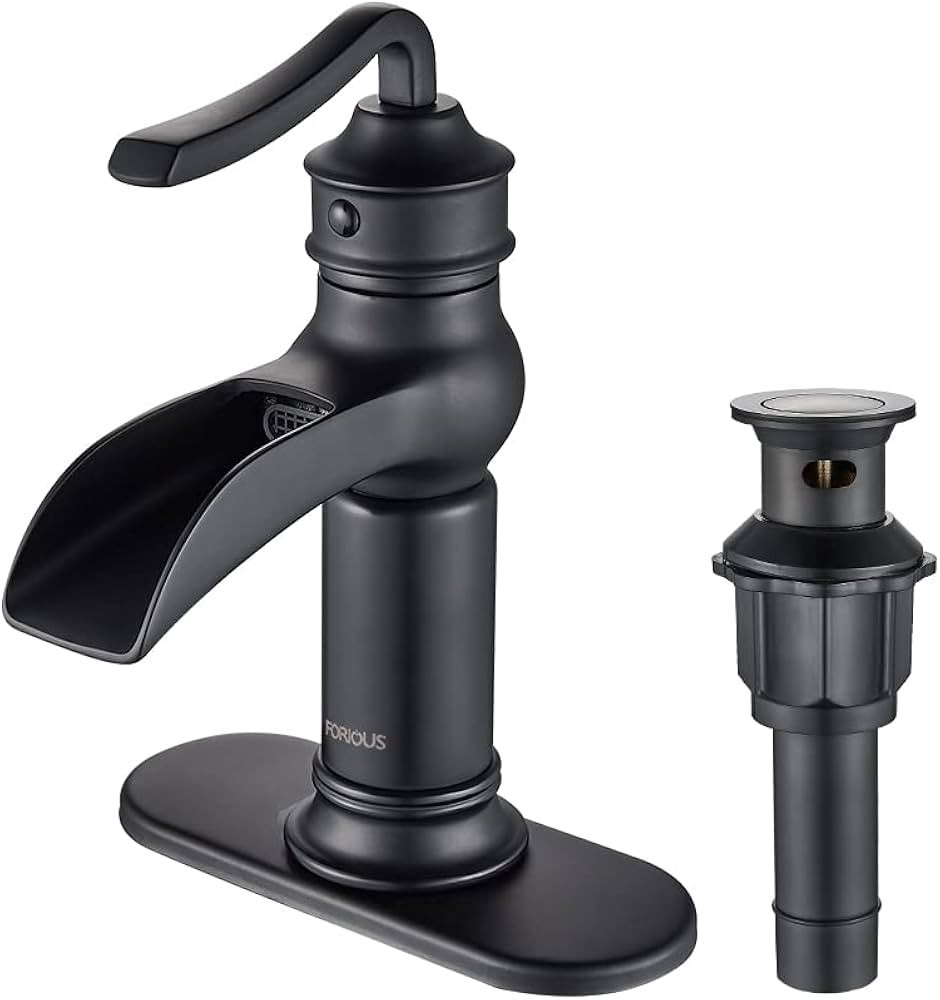 FORIOUS Black Waterfall Bathroom Faucet, Single Handle Antique Bathroom Sink Faucet with Deck Pla... | Amazon (US)
