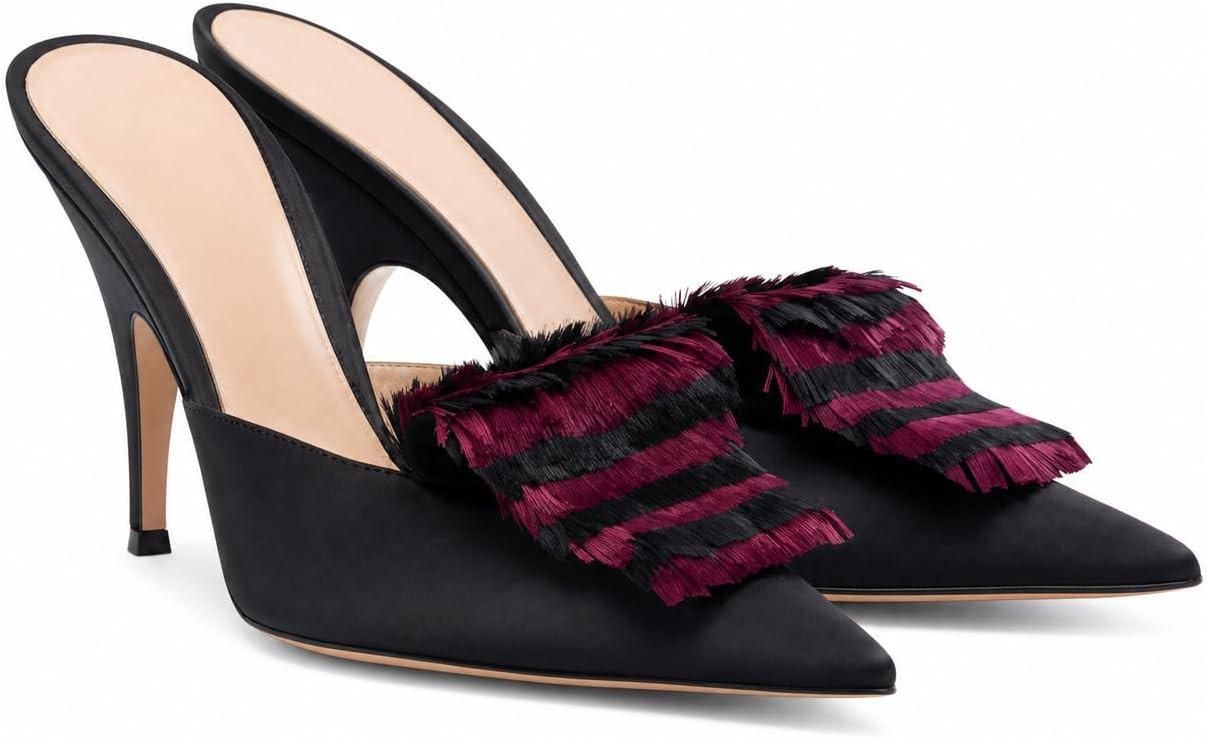 Feather Pointed Toe Stiletto Heel Mules for Women | Amazon (US)