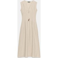 Zara - Drawstring Linen Midi Dress - Light Beige - M - Woman | Zara US