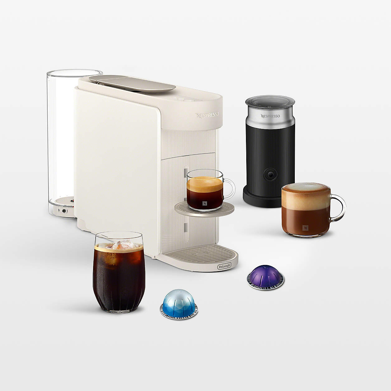 Nespresso by De'Longhi White Vertuo UP Espresso Machine Bundle + Reviews | Crate & Barrel | Crate & Barrel