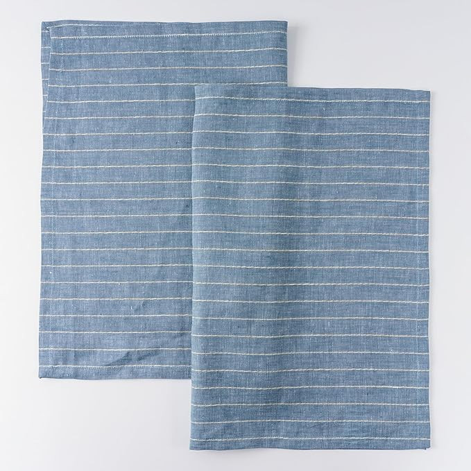 100% Pure Linen Kitchen Towels Set of 2 - French Stripe Design 18 x 24 Inch Dish Hand Towels - Ha... | Amazon (US)