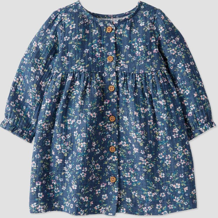 little Planet By Carter's Baby Organic Cotton Gauze Floral Dress - Blue | Target