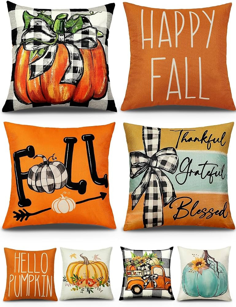 Fall Decorations Set of 4 Double-Sided Print Fall Pillow Covers 16" x 16", with 8 Cute Fall Decor... | Amazon (US)