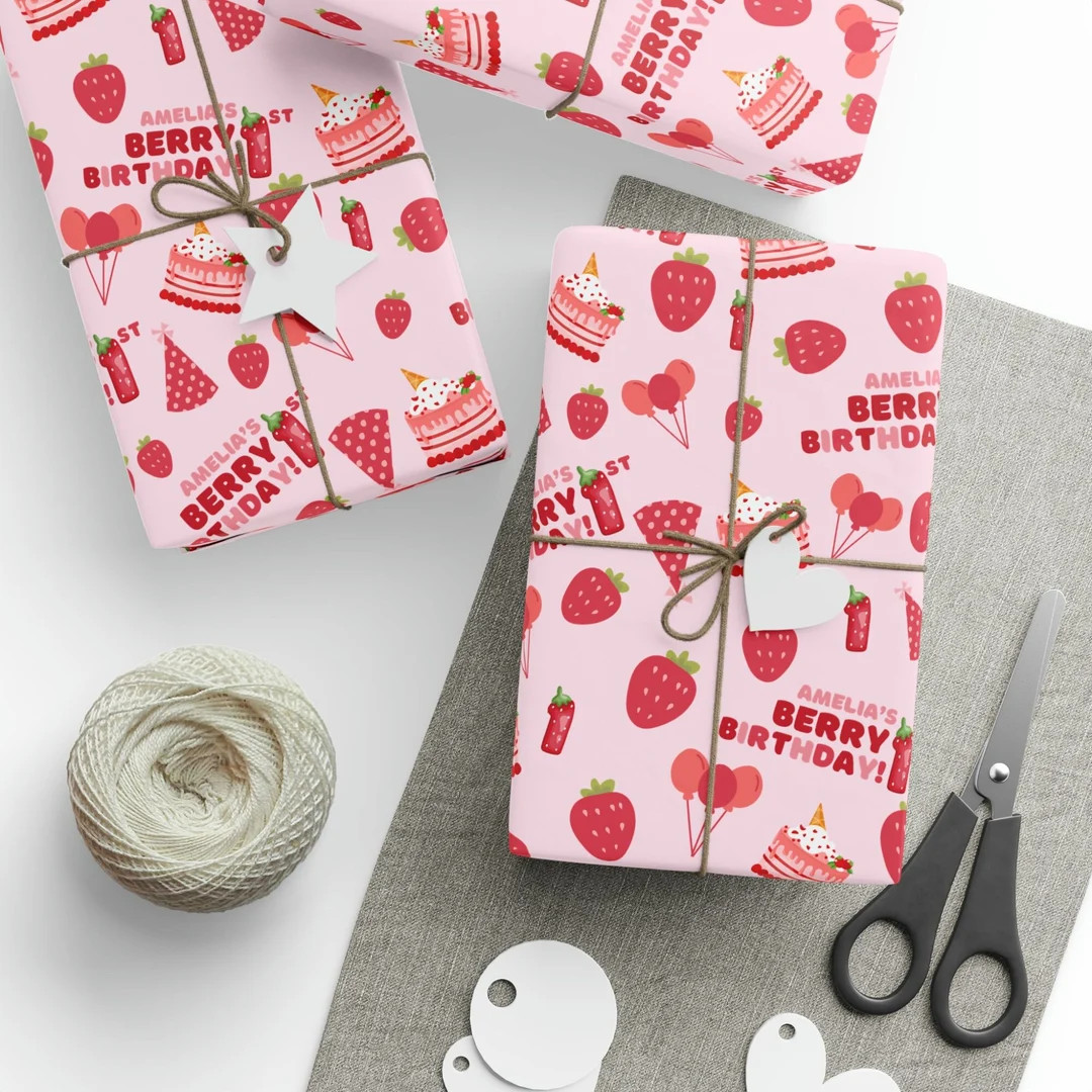 Berry First Birthday Personalized Wrapping Paper Roll, Custom Name Gift Wrap for 1st Birthday, St... | Etsy (US)