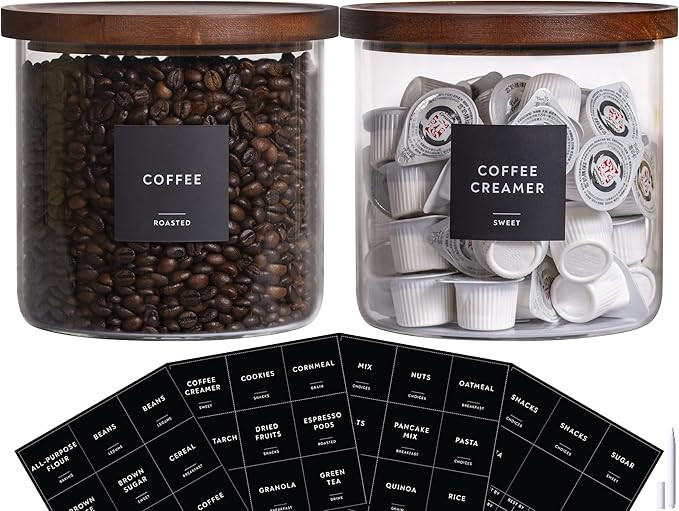 Laramaid 73oz 2Pack Glass Jar Canisters with Minimalist Labels, Round Pantry Jars with Brown Acac... | Amazon (US)