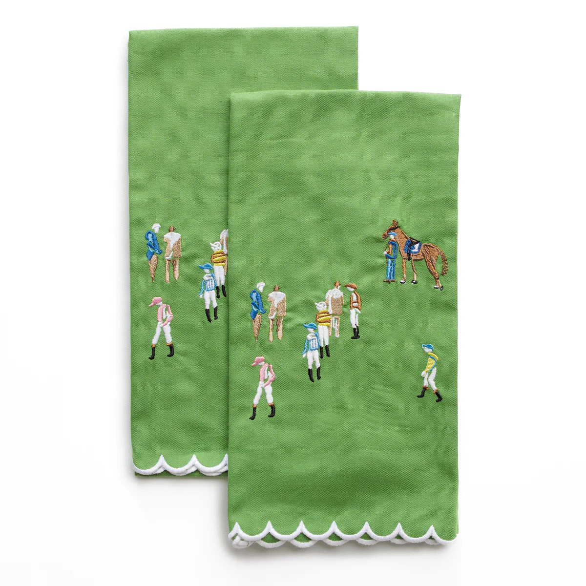 Paddock & Jockeys Green Embroidered Equestrian Tea Towels | Pomegranate
