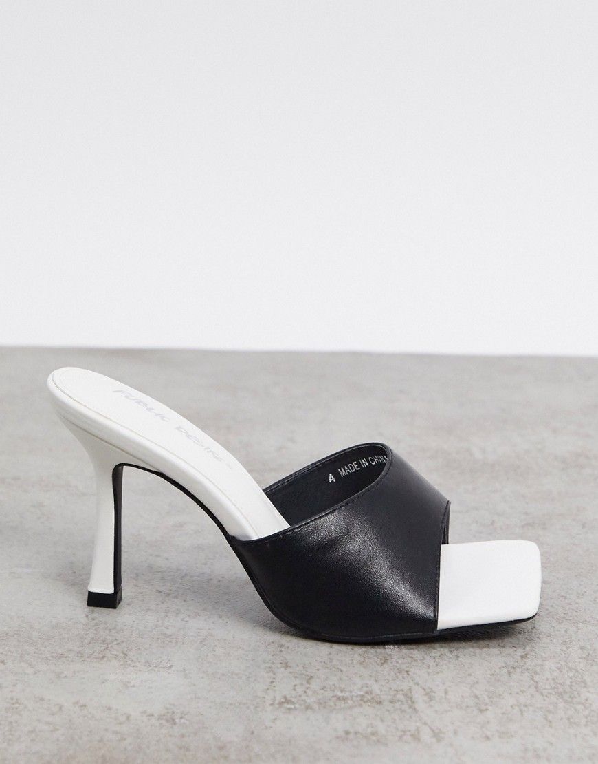 Public Desire Arya square toe mules in monochrome-Black | ASOS (Global)