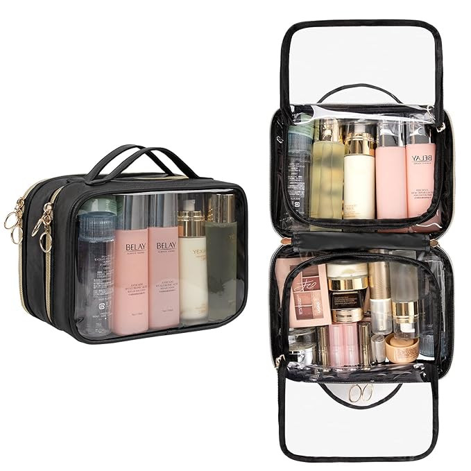 OCHEAL Makeup Bag, Double Layer Cosmetic Bag, Large Capacity New Look Clear Cosmetic Case for Wom... | Amazon (US)