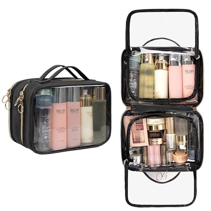 OCHEAL Makeup Bag, Double Layer Cosmetic Bag, Large Capacity New Look Clear Cosmetic Case for Wom... | Amazon (US)