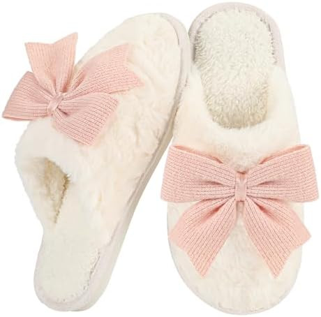Women's Cute Bow Slippers Cartoon House Fur Shoes Cozy Indoor Momory Foam Outdoor | Amazon (US)