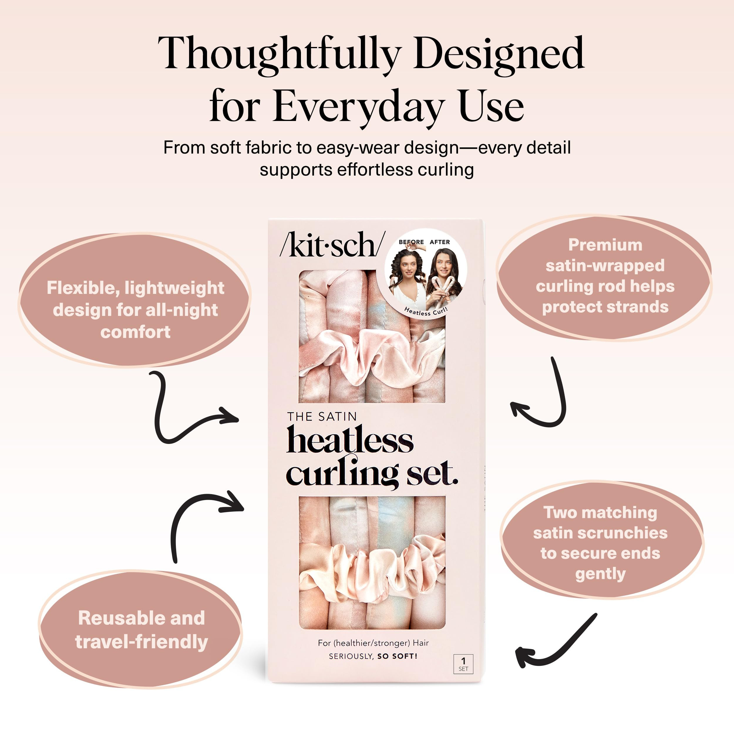 Kitsch Satin Heatless Curlers Set – Heatless Curls Overnight with 34" Hair Curler & 2 Satin Scr... | Amazon (US)