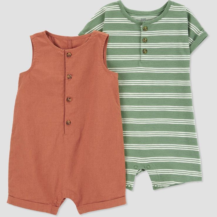Carter's Just One You®️ Baby Girls' 2pk Striped Clay Romper - Sage Green/Rust Brown | Target