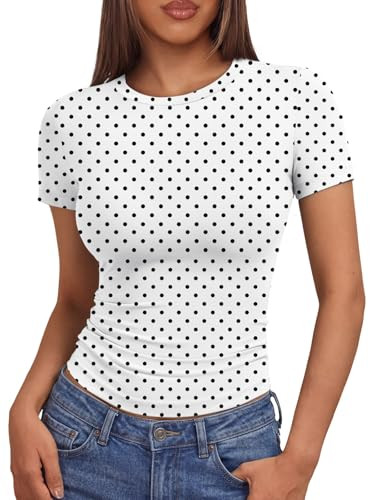 AUTOMET Women's Crew Neck Short Sleeve Basic Stretchy Tight Fitted T-Shirt 2026 | Amazon (US)