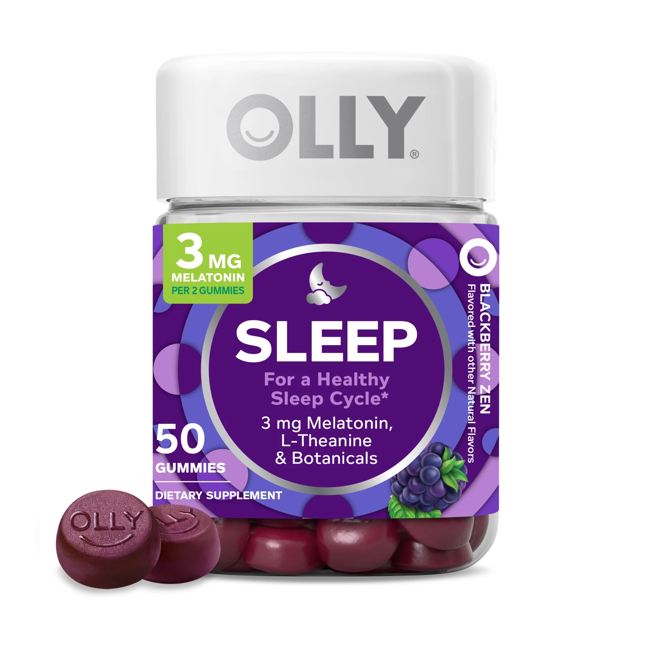 OLLY Sleep Gummy Supplement, 3mg Melatonin, L Theanine, Sleep Aid, Blackberry Flavor, 50 Count | Walmart (US)