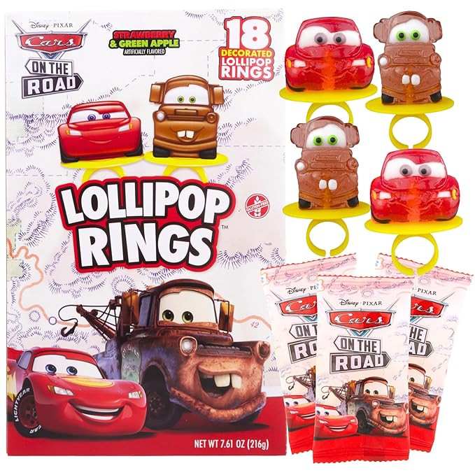 Disney Pixar Cars Candy Individually Wrapped Lollipop Rings, Lightning McQueen and Mater Decorate... | Amazon (US)