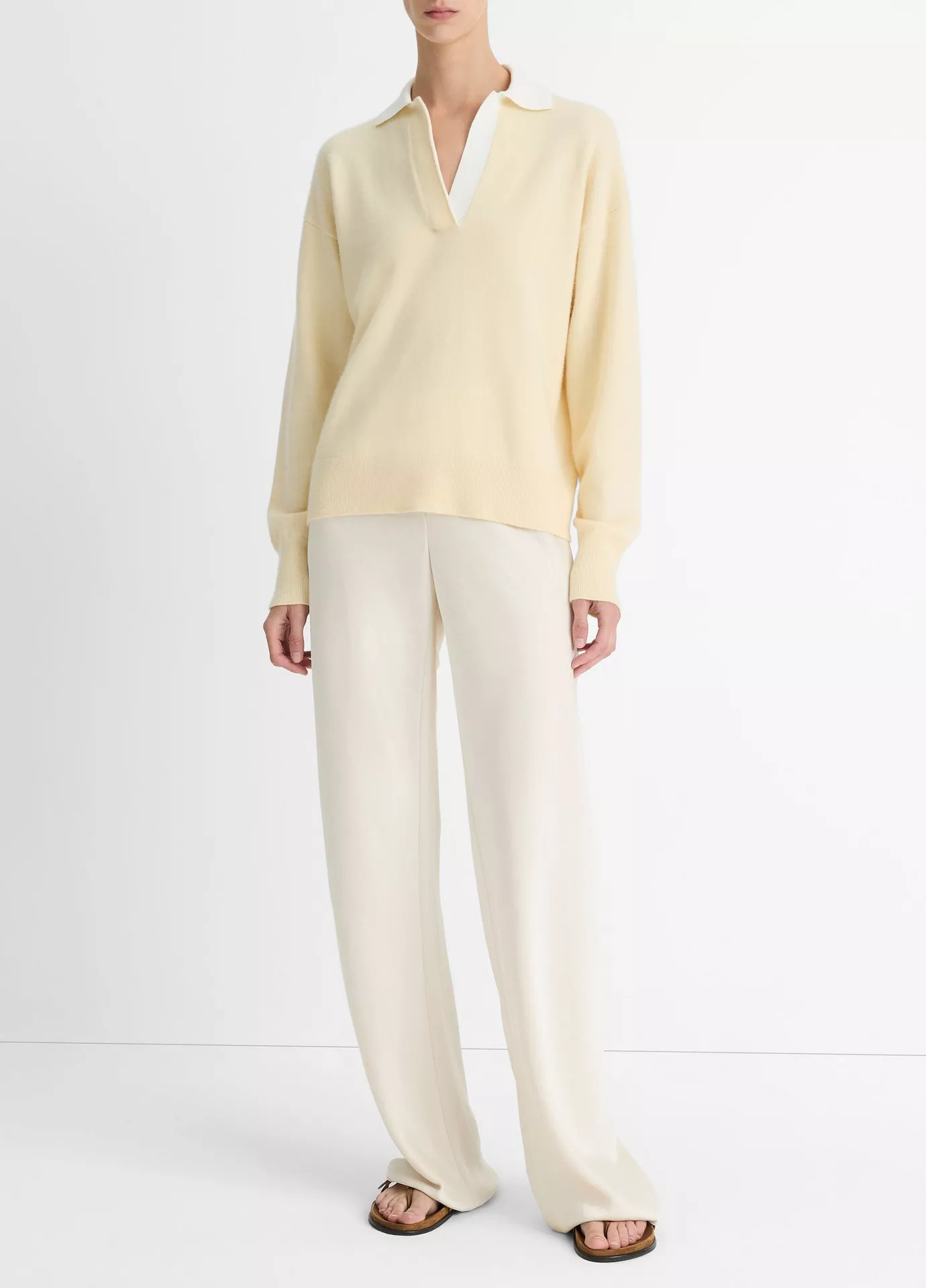 Wool & Cashmere-Blend Contrast-Collar Polo Sweater | Vince LLC