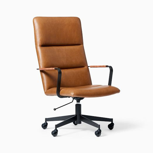 Cooper Mid-Century High-Back Leather Swivel Office Chair | West Elm (US)
