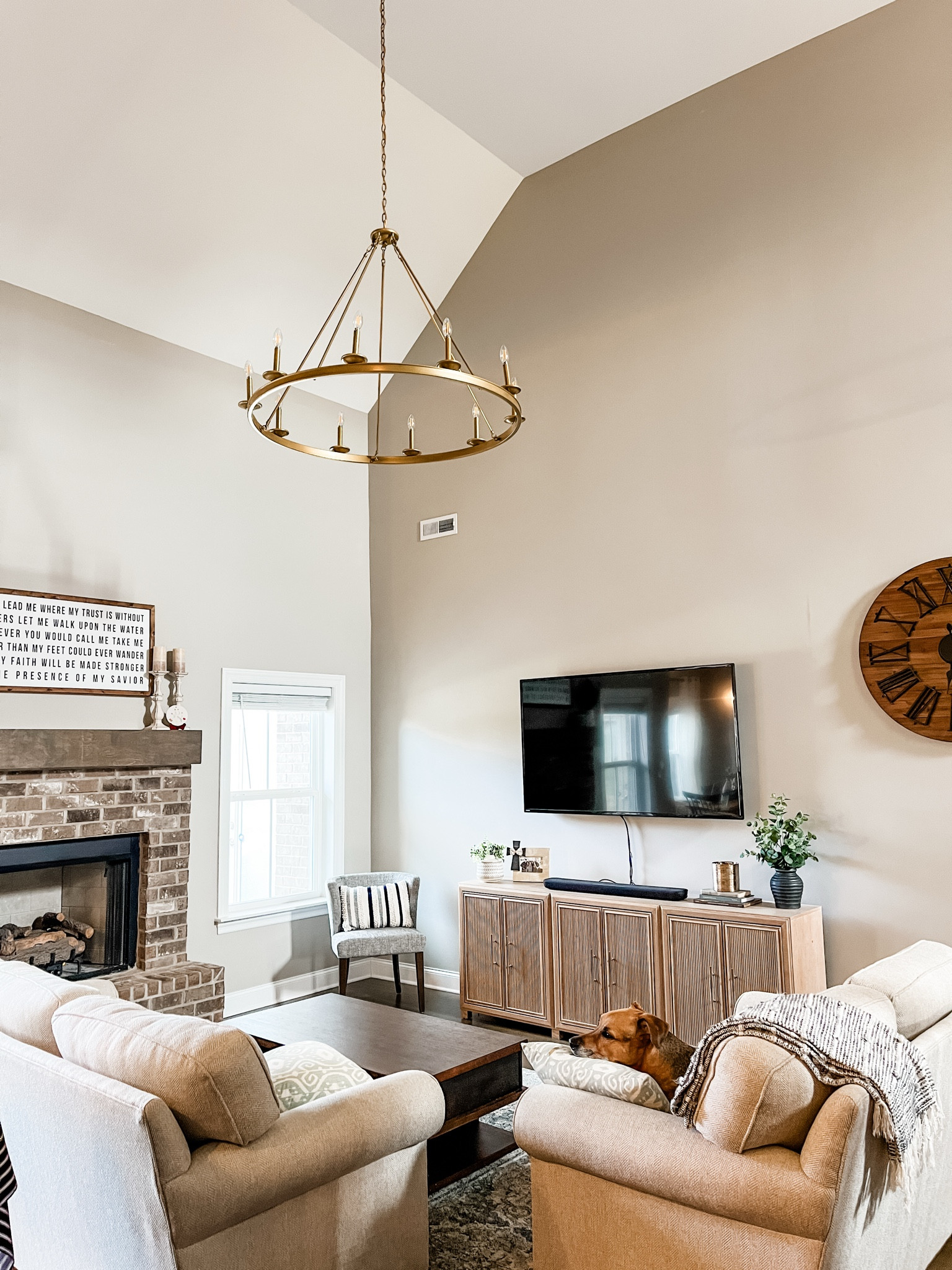 Our old fan was way too small for this space and the lighting was terrible. I was something that not only updated the room, but actually gave off enough light for the space. I love this chandelier I found! So affordable and exactly what this room needed!

#LTKHome