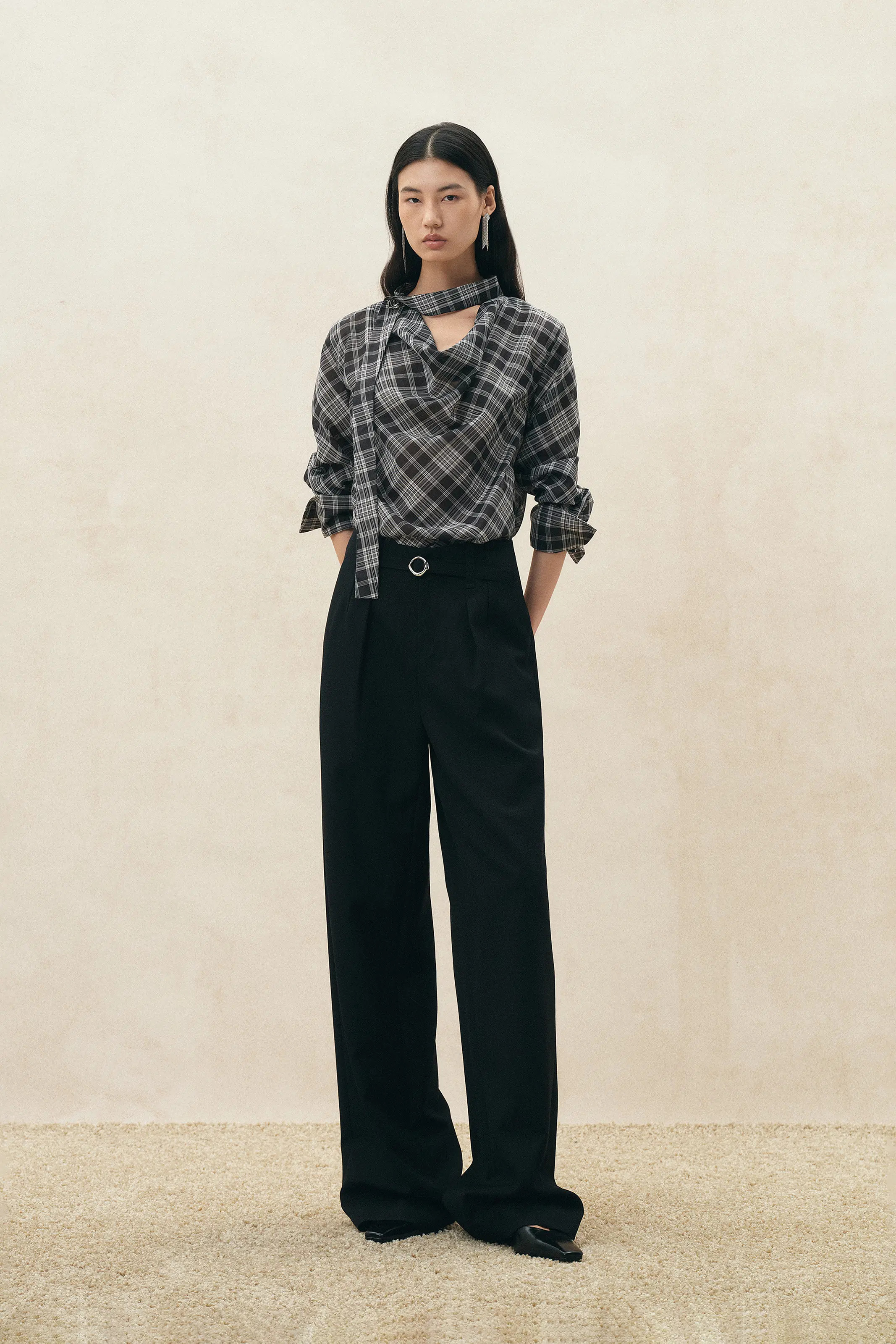Fern Plaid Scarf Tie Blouse | Fabrique
