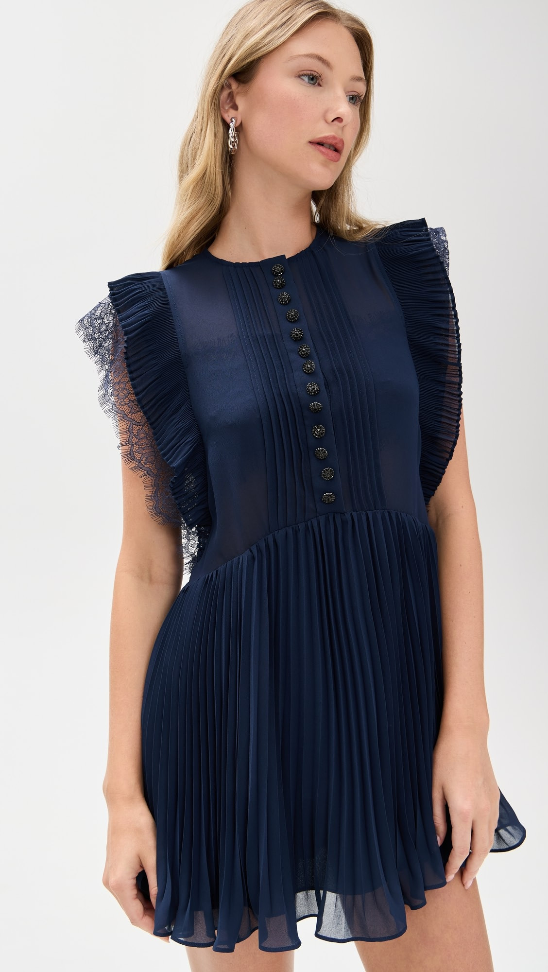 Self Portrait Navy Chiffon Ruffle Mini Dress | Shopbop | Shopbop