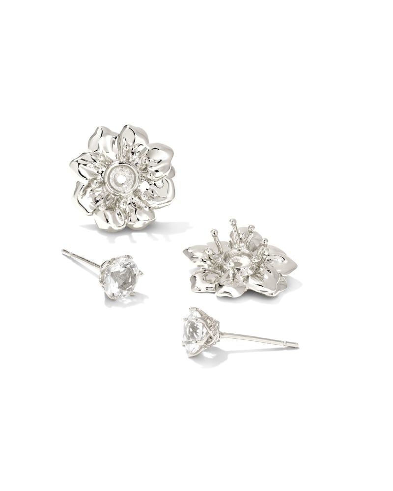 Cameron Bright Silver Stud Earrings in White Crystal | Kendra Scott
