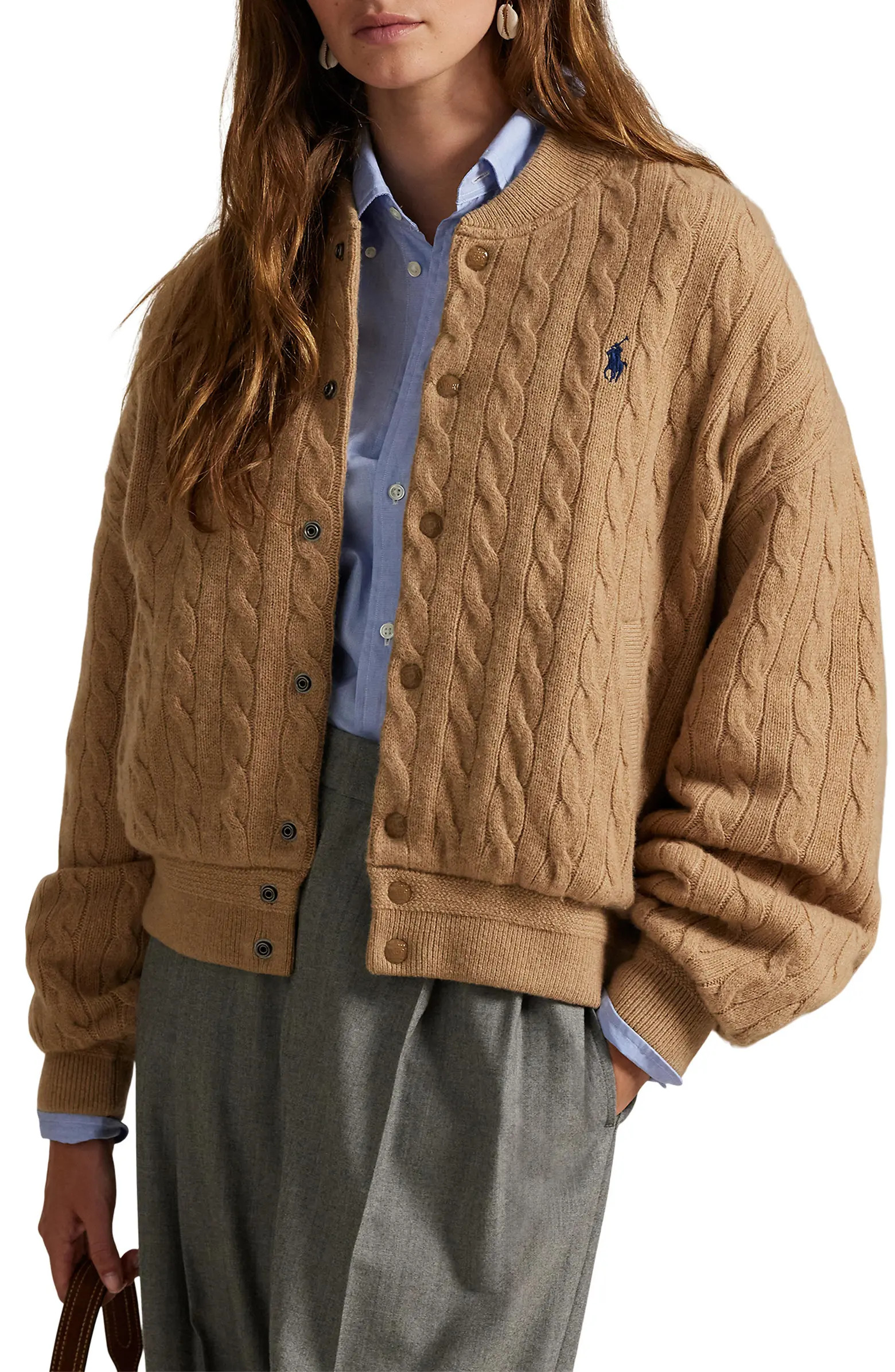 Cable Stitch Wool & Cashmere Sweater Bomber | Nordstrom