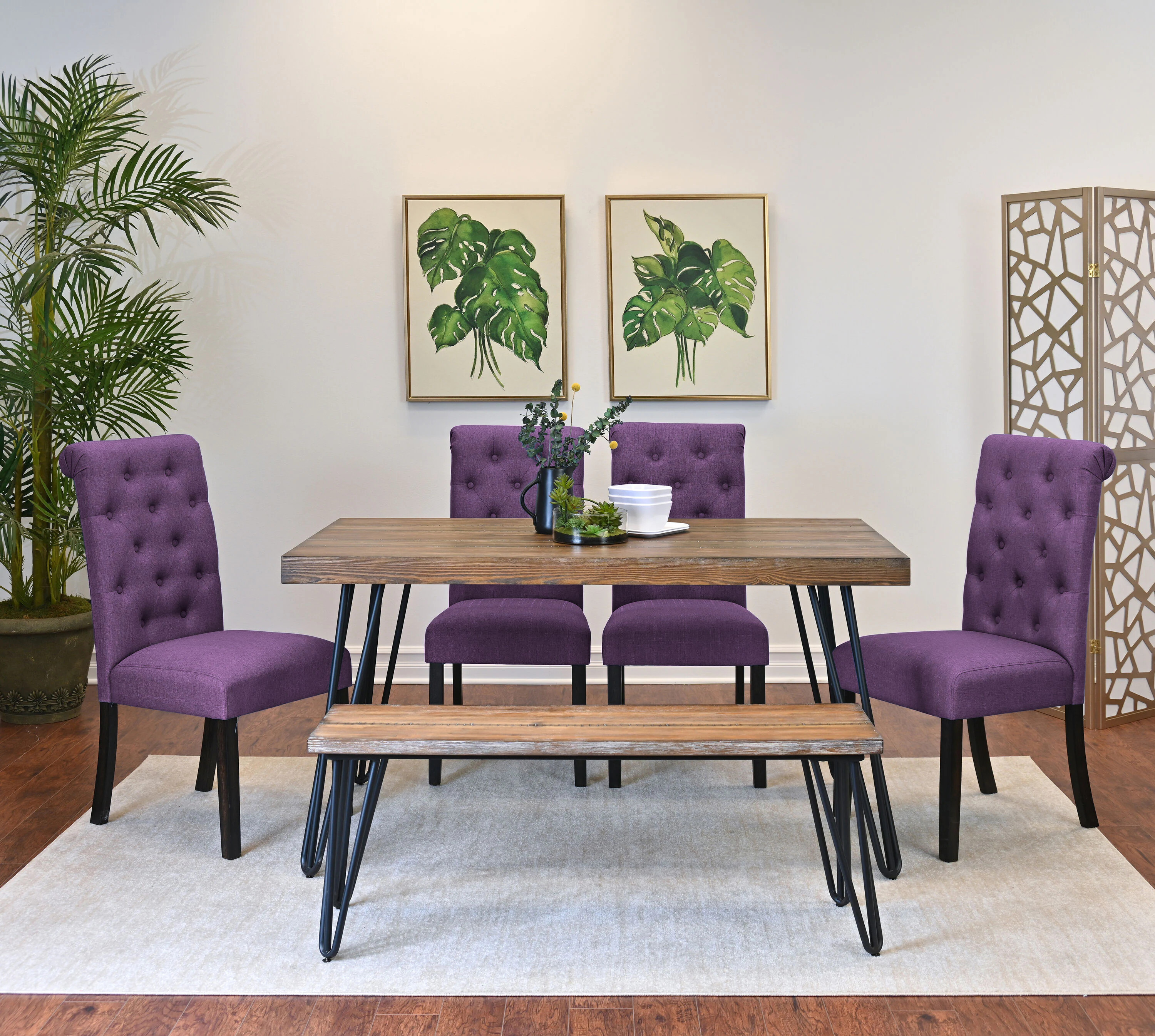 LOVMOR Ashford 6-Piece Dining Set Hairpin Dining Table with 4 Chairs and Bench 4 Color Options one_size | SF-J-T2574S00160 | Lowe's