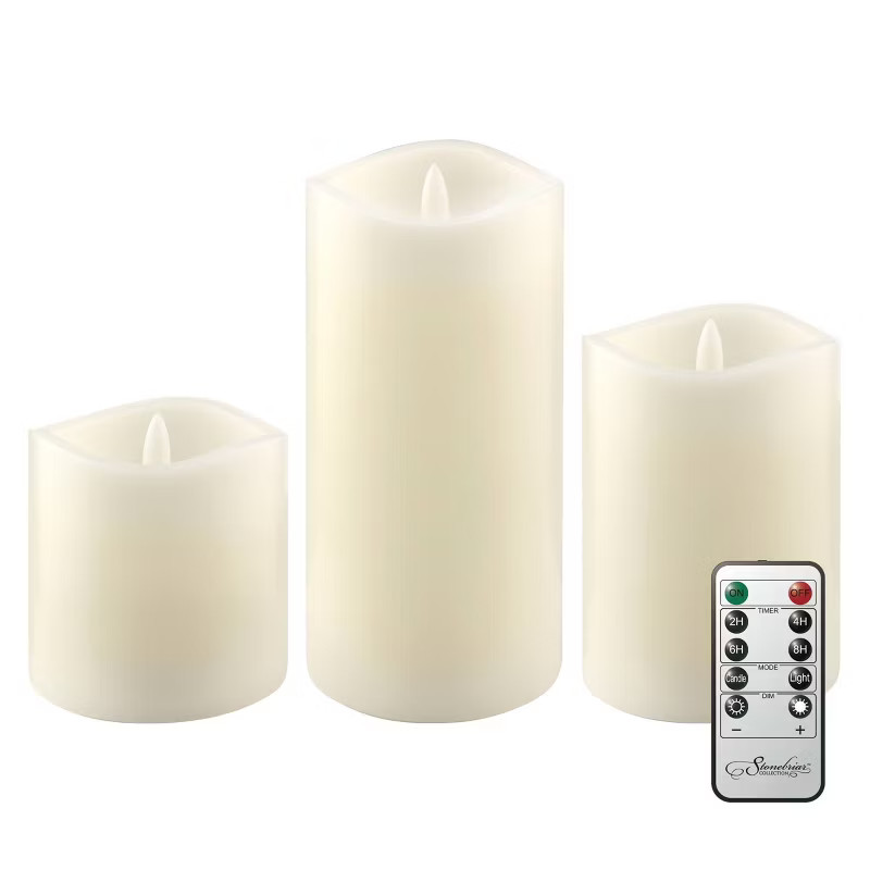 3pk Real Wax LED Candles with Remote Control Ivory - Stonebriar Collection | Target
